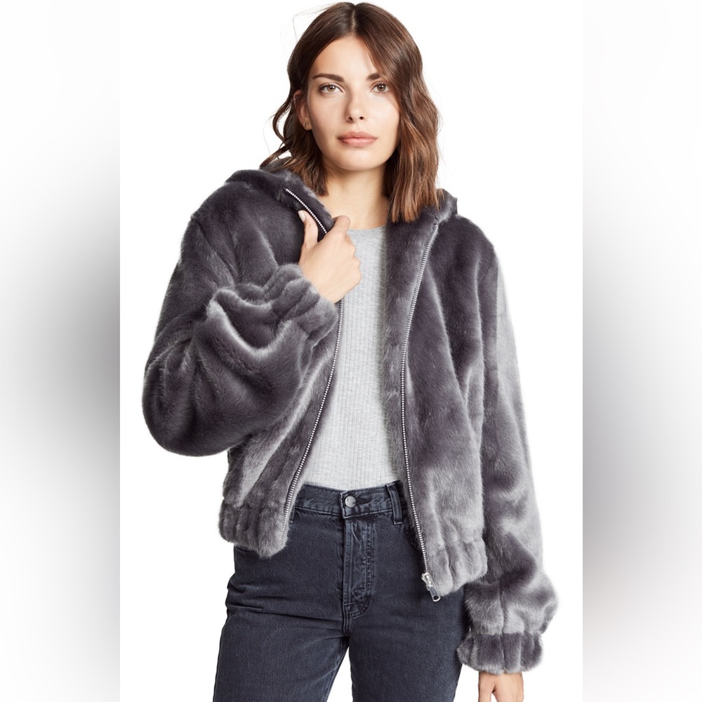 HELMUT LANG - Faux Fur Hooded Bomber Jacket